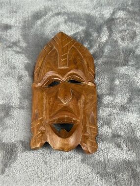 VTG Hand Carved Warrior African Wooden Hanging Wall Mask Tribal Art Decor 6 Inch